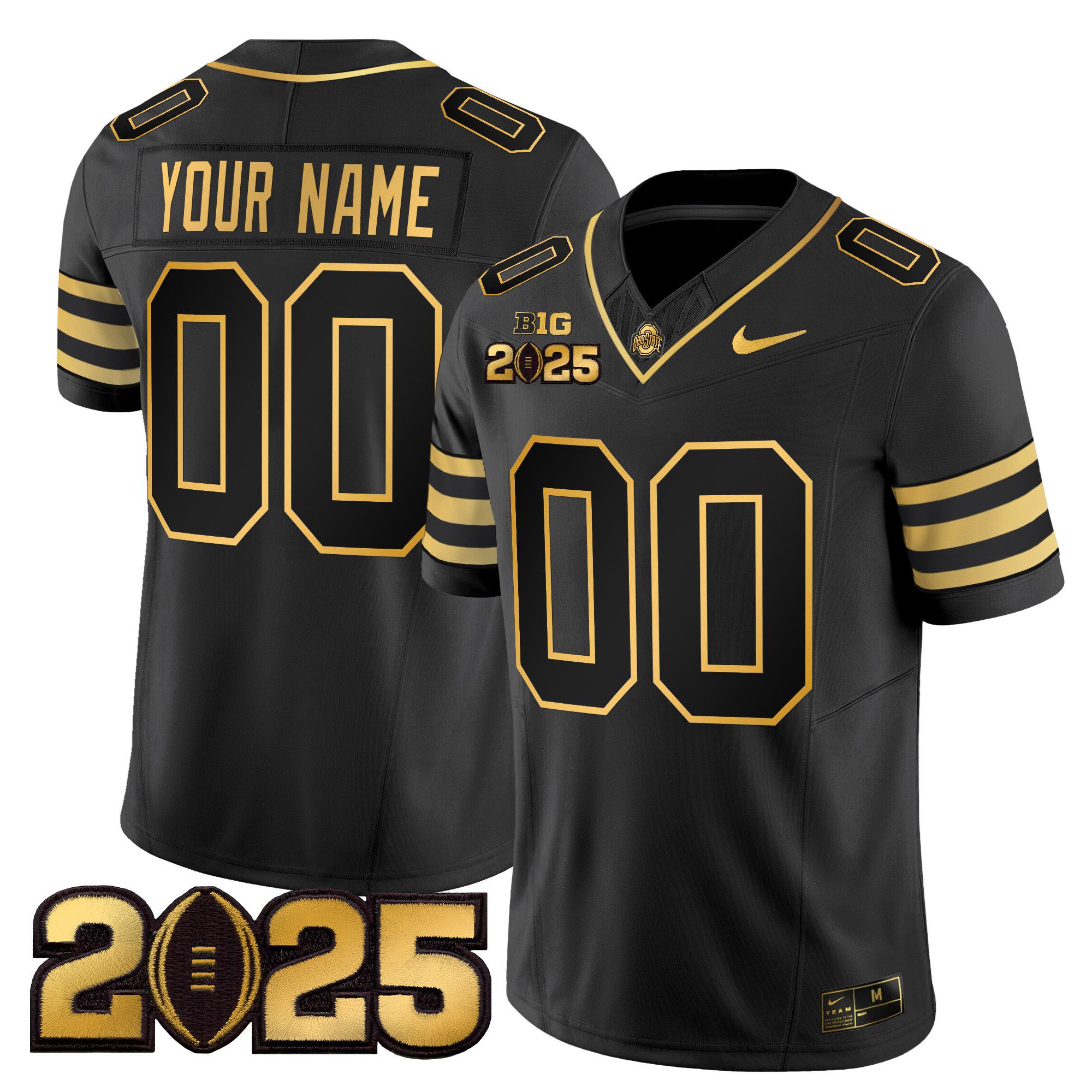 Men Ohio State Buckeyes Black 2025 CFP Final Patch Gold Vapor Limited Custom NCAA Jersey style 1->customized ncaa jersey->Custom Jersey